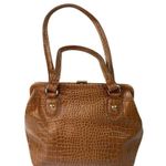 Liz Claiborne * Handbag Purse Tan Faux Leather Croc Embossed Satchel Vintage Y2K Photo 2