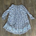 TAJ by Sabrina Crippa 100% Silk Floral Embroidered Boho Dress Blue White Small Photo 5