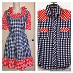 Vintage Handmade Square Dance Outfit Matching Mens Womens Used 3 Piece Red Photo 1