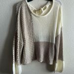 Blu Pepper Women's Scoop Neck Color Block Cream and Tan Knit Sweater L Photo 8