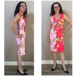 David Meister colorblock orchid floral belted sleeveless sheath dress sz 2 Photo 2