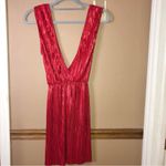 Urban Outfitters Oh My Love  Shimmer Pleated Fit + Flare Plunge Neck‎ Dress Red S Photo 3