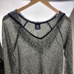 Bobeau Knit Hooded Sweater Sage Green Black Trim Semi-sheer Size M Photo 4