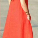 Banana Republic Banana Republic Linen Trapeze High-Low Dress Blooming Red Orange Size 2 Petite Photo 0