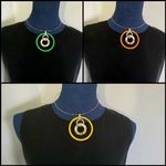 Boutique Silver Choker Necklace with Orange Enamel Circle Pendant and Earrings Set Photo 9