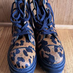 Schutz Maylova Leopard Combat Boot Lugged Calf Hair Lace Up Women's 6B Photo 0