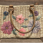 Faded Glory VTG ‎ Straw Floral Handbag Tote Purse Shoulder Bag EUC Photo 0
