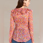 Free People Nina long sleeve sheer chiffon floral ruffle top with raw edges Photo 4