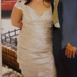 Adrianna Papell OCCASION CHAMPAGNE SHUTTER PLEATED BEADED SHORT CAP SLEEVE DRESS Photo 1