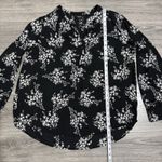 Vera Wang Simply  Blouse Black Women Roll Tab Popover Sleeve Chiffon Floral L Photo 8