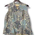 Adrianna Papell Adrianna‎ Papell Silk Top 12 Bold Graphic Print Sleeveless Retro Mod Blouse Photo 0