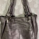 B Makowsky  Handbag Purse Silver Leather Zippers Shoulder Bag Photo 1