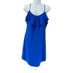 Britt Ryan 100% Silk Saphire Blue Mini Shift Dress Ruffle Top Spaghetti Strap XS Photo 4