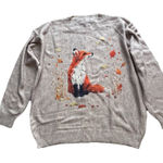 Fox Soft Large Sweater Crewneck Country Leaves Graphic Knit Tan Pullover Photo 0