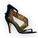 Cynthia Vincent ❤︎ Calf Hair Leopard Stiletto Sandals ❤︎ Black Suede + Leather Size 7 Photo 14
