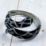 Coiled Snake Black Silver Enamel Cabochon Cuff Bracelet Goth Serpent Photo 4