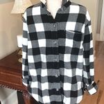 Eddie Bauer  Micro fleece Button Up Shirt Black White Buffalo Check Oversized Photo 1