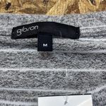 Gibson  Tie Front Cozy Fleece Pullover Top Gray Ivory Stripe Size M Minimalist Photo 2