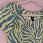 Rafaella Boxy Shirt S Funky Zebra Print Green Blue Short Sleeve Modest Neckline Photo 8