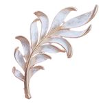 Leaf Etched White Enamel Signed JJ Jonette Vintage Gold Pin Brooch Photo 0