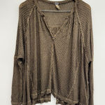 We The Free  Knit Oversized Sweater Size XS V Neck Long Sleeve Tan Black Slouchy Photo 0