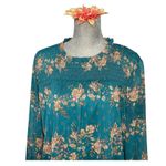 Luxology  Emmy Teal Floral Tunic Long Sleeve Chiffon Sheer Top size XL Photo 4