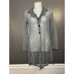 Mandee Dress Womens 4 Black White Geometric Mesh Sheer Collared Shirt Mini USA Photo 1