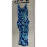 Women’s Blue Green Abstract Floral Cowl Neck Strappy Back Ruched Maxi Dress Sz S Photo 1