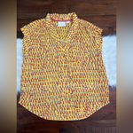 Maeve  by Anthropologie Picnic Buttondown Top Yellow Print | Size Small Photo 2