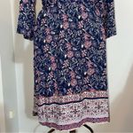 Faded Glory  Navy and Pink Floral Long Sleeve Dress Large 12 - 14 Photo 3
