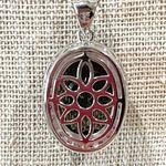 JTV Smoky Quartz and Red Gemstone Halo Pendant Necklace Silver Tone Photo 3