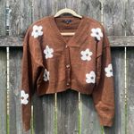 Love Tree  Brown Retro Floral Cropped Cardigan | M Photo 1