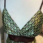 Boho Dress Spaghetti Strap Earthy Brown Green Silky Fit and Flare Photo 7