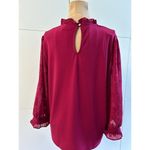 CeCe  Womens Ruffle Neck 3/4 Semi Sheer Embroidered Sleeve Plumeria Size L Photo 3