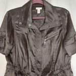 Chico's Women's SZ 1 Shimmer Brown Snap up Short Sleeve Tencel Roll Tab Sleeve Photo 1