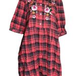 Oddi NEW Kira Red Black Buffalo Plaid Flannel Embroidered Shirt Dress Pockets S Photo 0