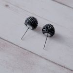 Vintage Stud Earrings Dark Grey Domed Gray Photo 2