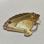 Swavorski Swarovski (Swan Signed) Gold Tone Crystal Fan Mirror Brooch Pin Photo 5
