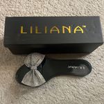 Liliana NWOT Black sole and Silver Studded Bow  Sandals Photo 0
