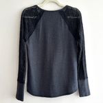 Lucky Brand  Waffle Knit Thermal Crochet Eyelet Lace Sleeves, Grey/Black, Med Photo 9