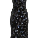 Aidan Mattox Black Mesh Sequin Plunge Neck Velvet Trumpet Gown Maxi Dress Photo 5