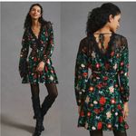 Anthropologie NWT  Lacy Floral Black Red V-Neck Long Sleeve Mini Dress Size 0 Photo 1
