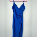 Windsor  Long Dress High Slit Royal Blue Wrap Front‎ Ruched on Side Size Small Photo 3