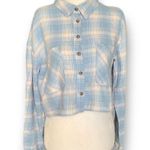 Timing Women's Blue Plaid Flannel Cropped Long Sleeve Button Down Shirt Small Photo 1