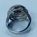 Women Fashion Ring Size Approximately 6.25 Silver Tone Metal Shade of Red Center Photo 6