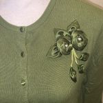 Dress Barn green rayon nylon button down cardigan sweater with rose Photo 2