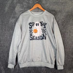 Halloween homemade sweatshirt spooky season long sleeve women's size extra large Gray Photo 0