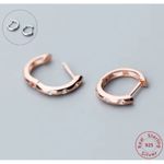 Boutique NEW‎ 14k Rose Gold Sterling Huggie Hoop Simulated Diamond Earrings Photo 5