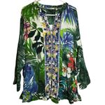 Soft Surroundings Shangri La Tunic Women’s XL Tropical Embroidered Beaded Shirt Photo 0