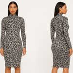 TDC Leopard Print High Neck Long Sleeve Knee Length Bodycon‎ Dress Size Large Black Photo 1